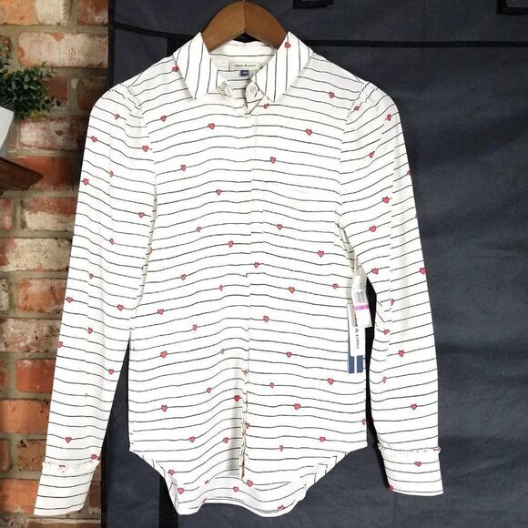 Court & Rowe Striped Heart Print Button Up Blouse - Picture 5 of 12